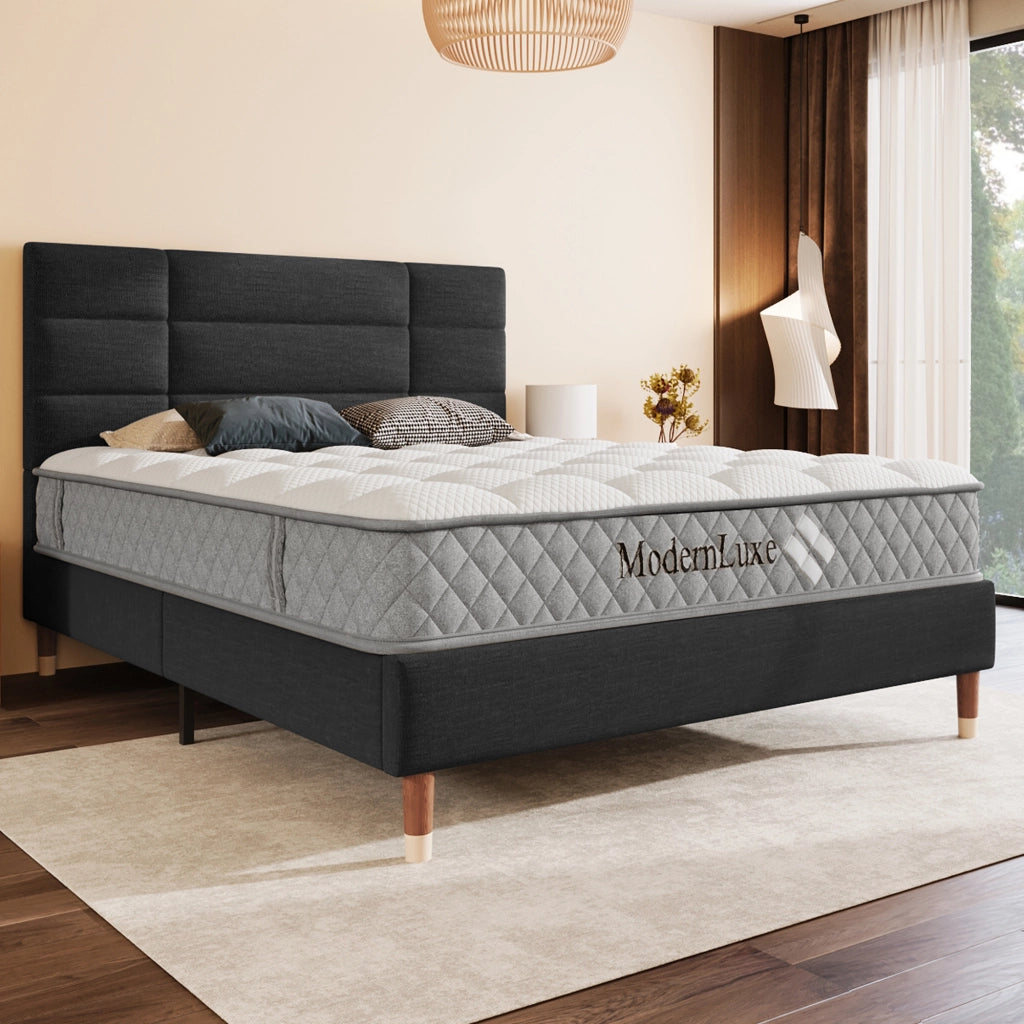 Letto matrimoniale – 140x200 cm – testiera imbottita rete – lino nero