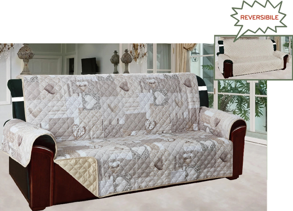 Copridivano E Copripoltrona Trapuntato Reversibile Modello Kino Colore Beige - 4 Posti - Beige