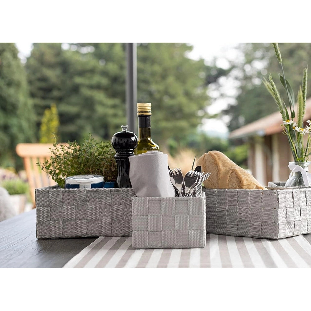 Trade Shop - 6 Pz Scatola In Tessuto Contenitori Organizer Bagno Armadio Porta Oggetti Grigio 79073 -