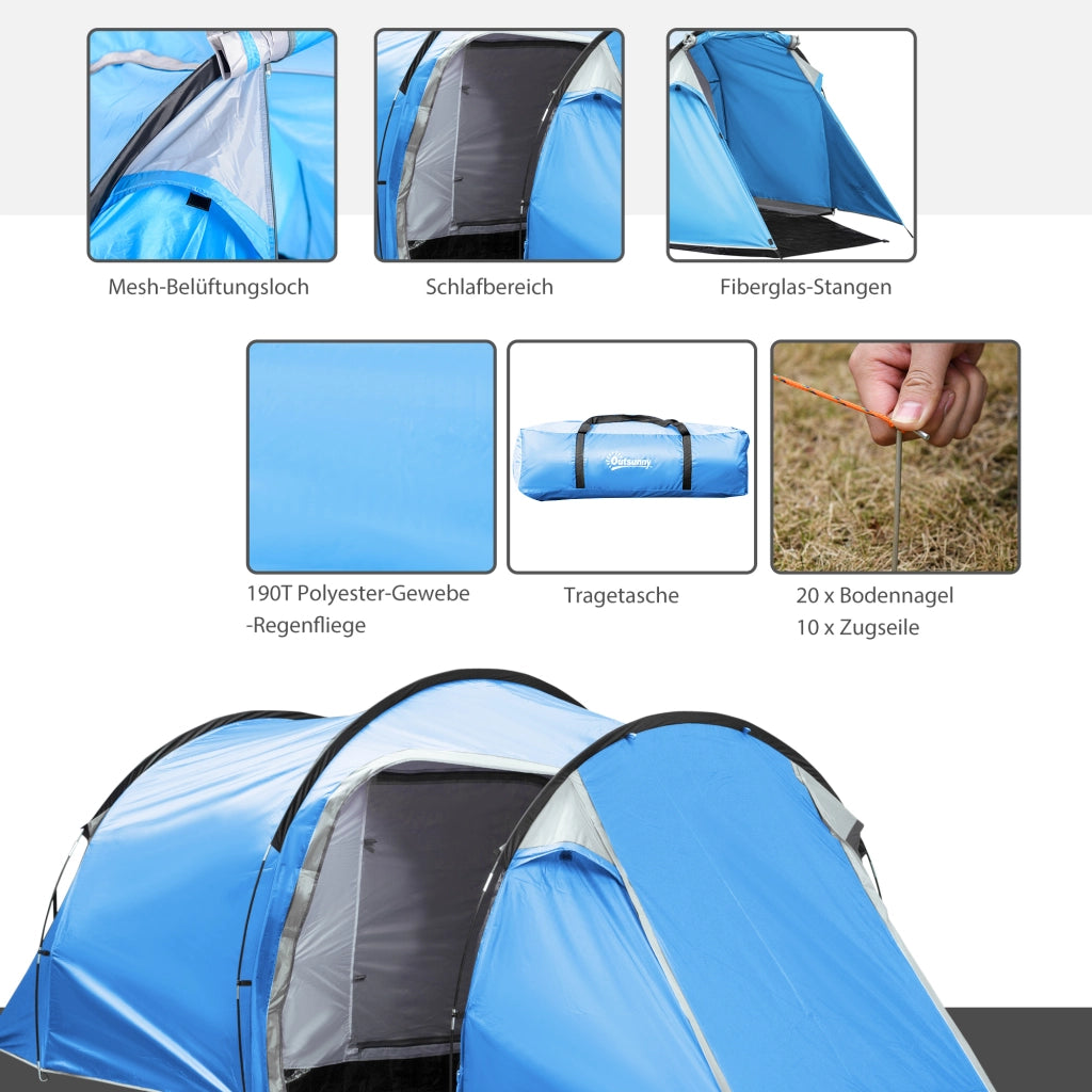 Tenda da campeggio 3 posti con veranda ¨C zephmum ¨C blu chiaro 426x206x154 cm