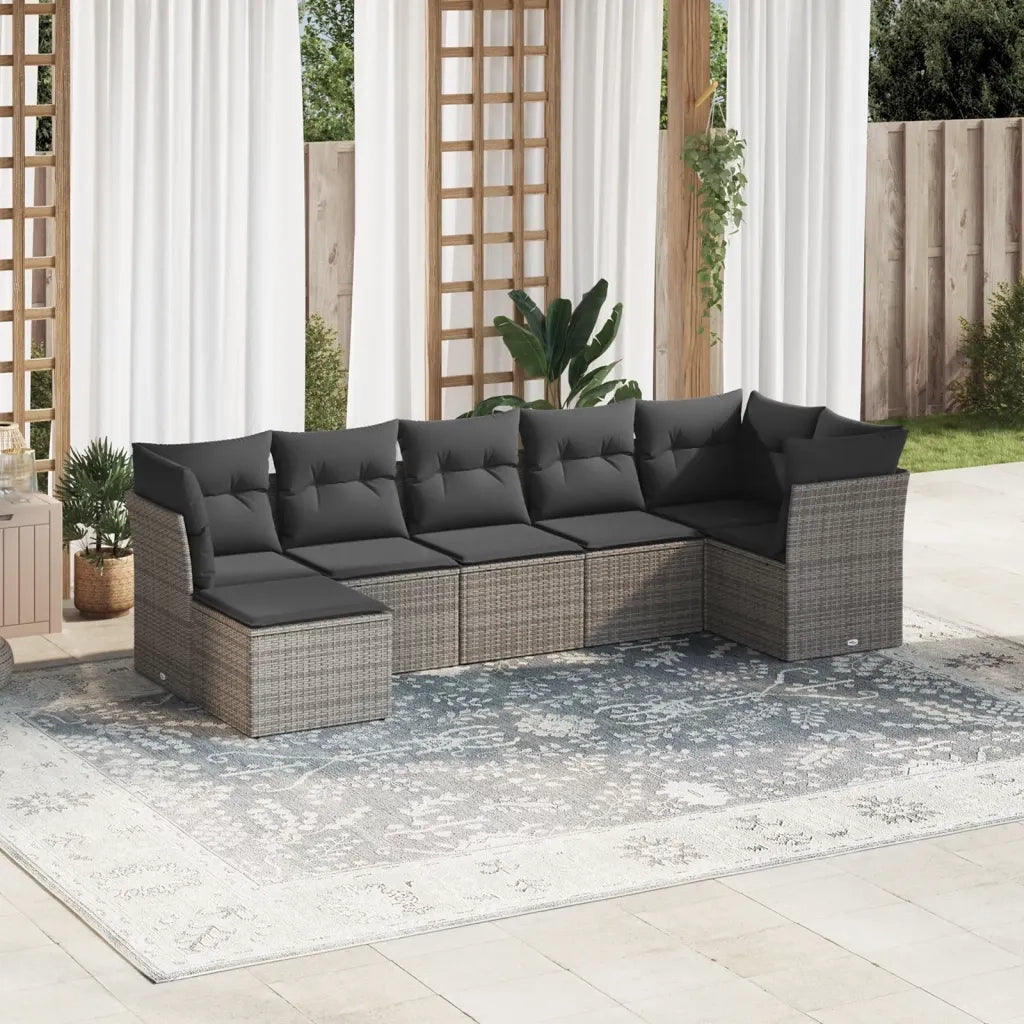 Set Divani da Giardino 7 pz con Cuscini Grigio in Polyrattan 3217970
