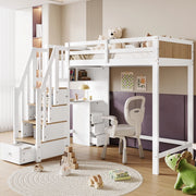 LETTO a castello con scrivania, scala contenitore, 90x200 cm, bianco/naturale
