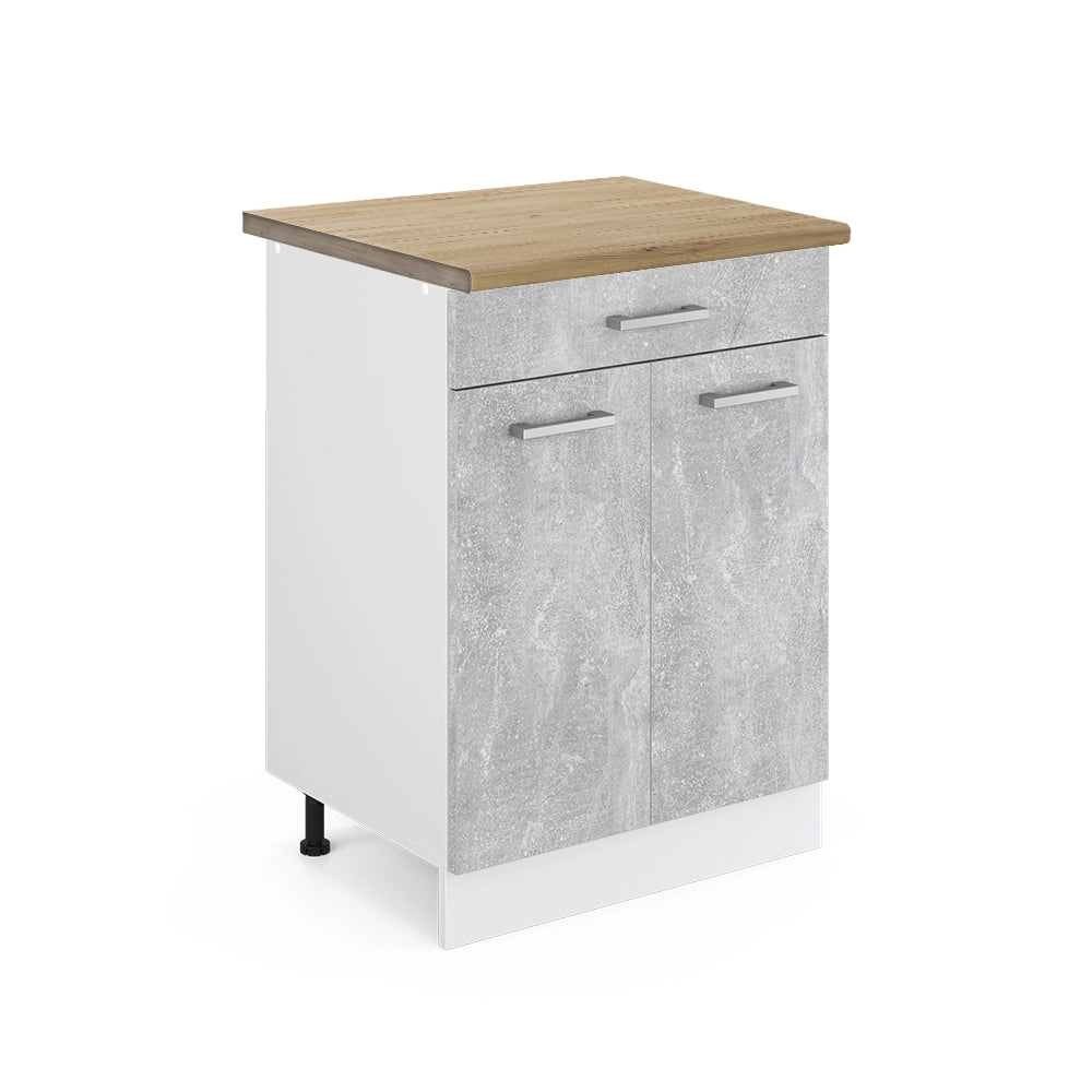 Vicco Mobiletto base per cucina Calcestruzzo 60 cm con cassetto, PL Rovere