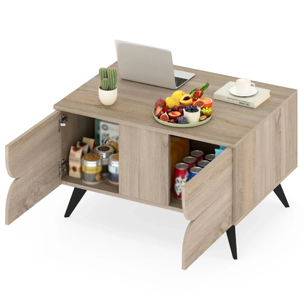 Tavolino moderno con contenitore 80 x 60 x 46 cm per soggiorno e ufficio stile chic in MDF naturale 20_0018823