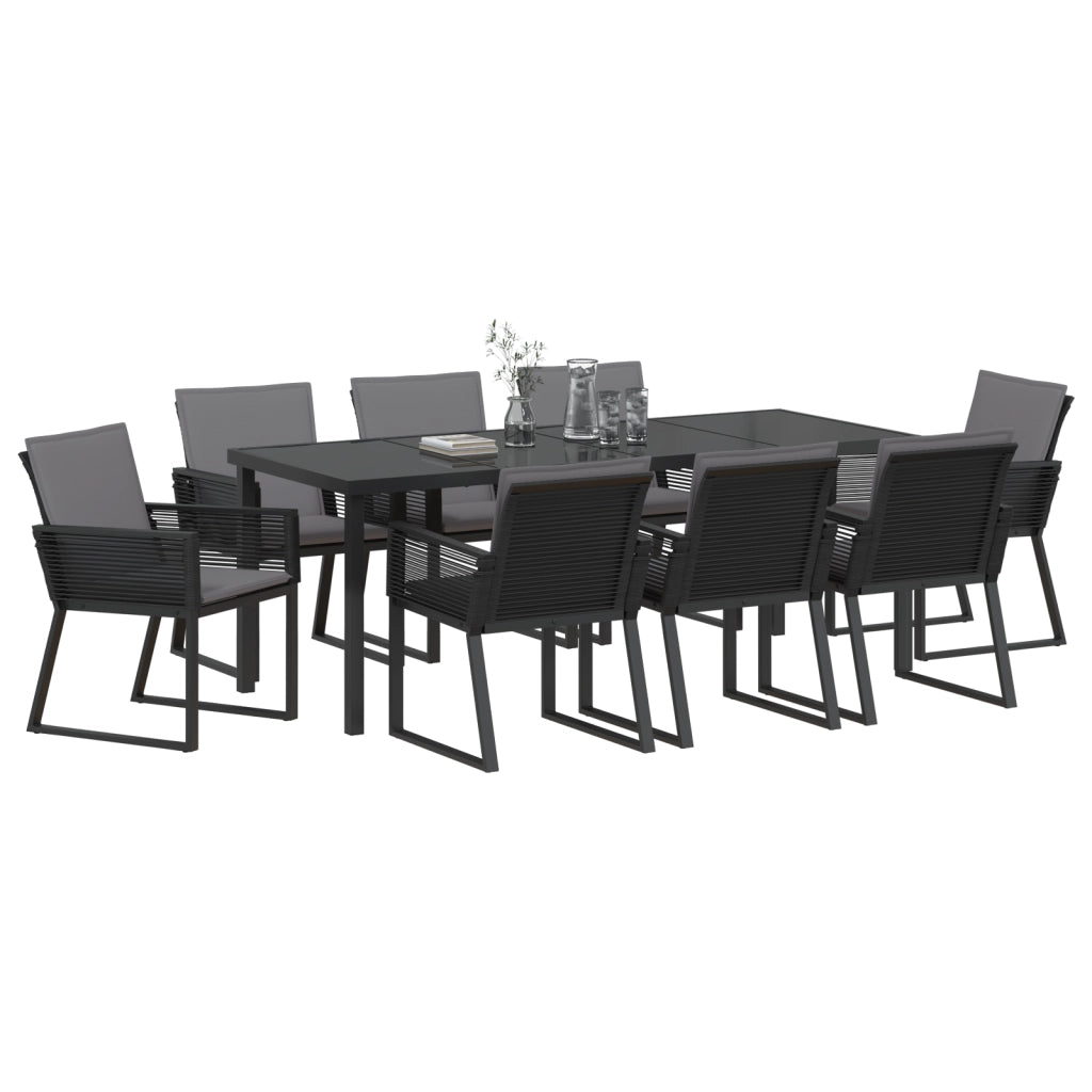 Set da Pranzo da Giardino 9 Pezzi con Cuscini Nero Polyrattan
