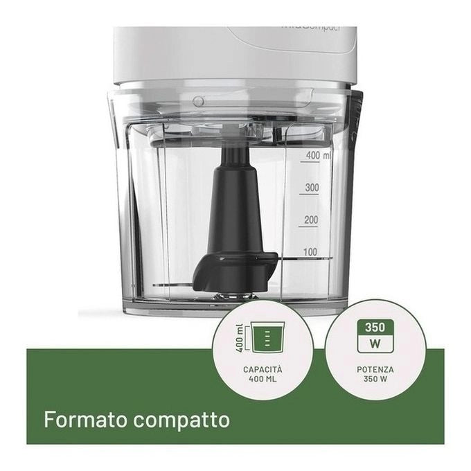 Imetec Tritacompact tritatutto, Lame in acciaio inox, Capienza contenitore 400 ml, Funzionamento a pressione, Compatto, 350 w