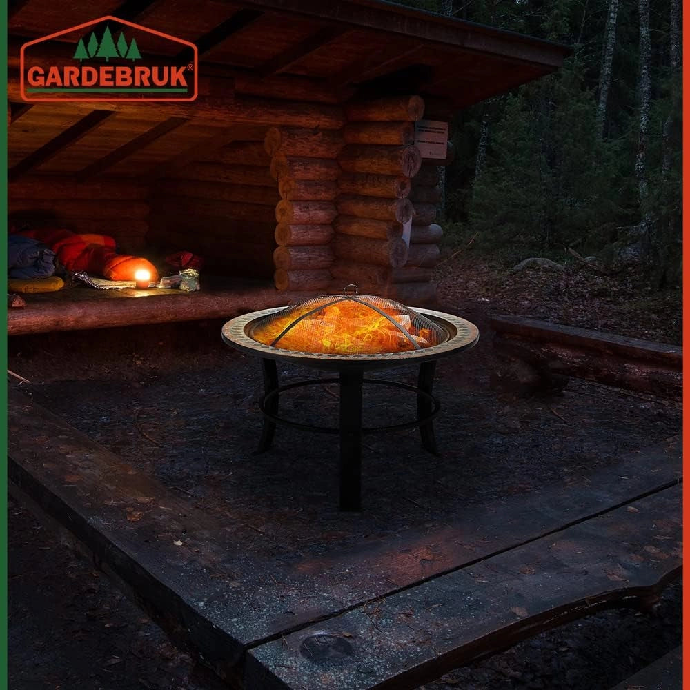 ® Braciere Rotondo Fuego da Esterno Mosaico 76x76cm Parascintille Camino da Giardino Stufa Caminetto Patio