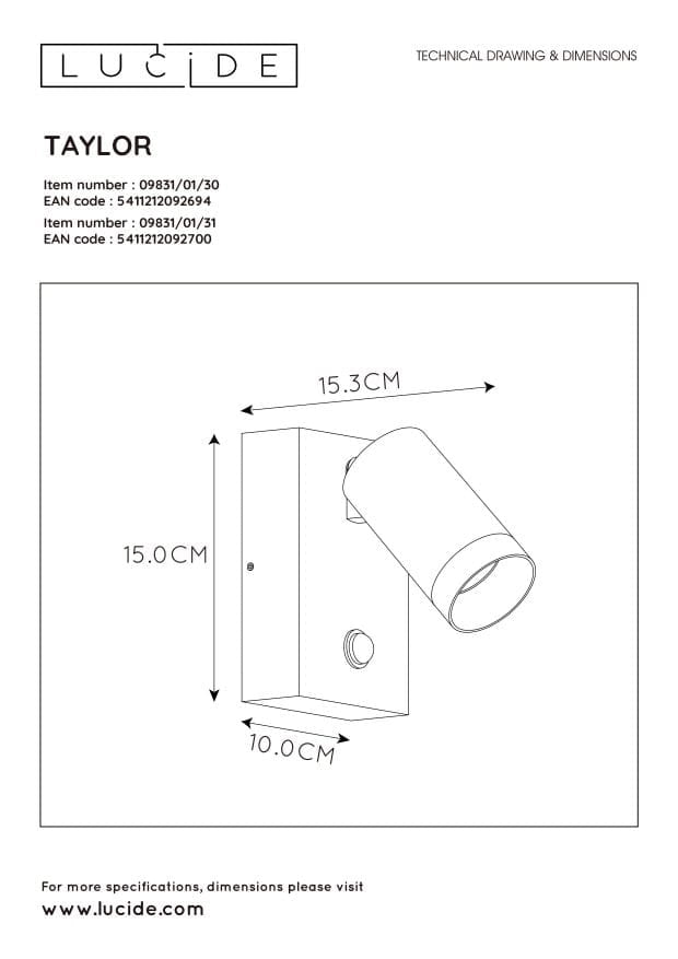 Applique esterna Lucide Taylor bianca GU10 sensore IP44