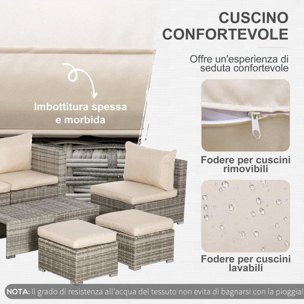Salotto da Giardino 8 Pezzi in Polyrattan con Poltrone e Tavolino ¨C Zephmum ¨C Beige