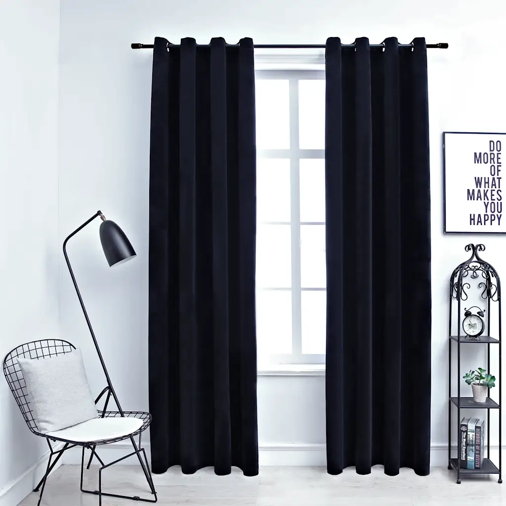 Tende Oscuranti | Tende Blackout con Anelli 2 pz Nere in Velluto 140x225 cm