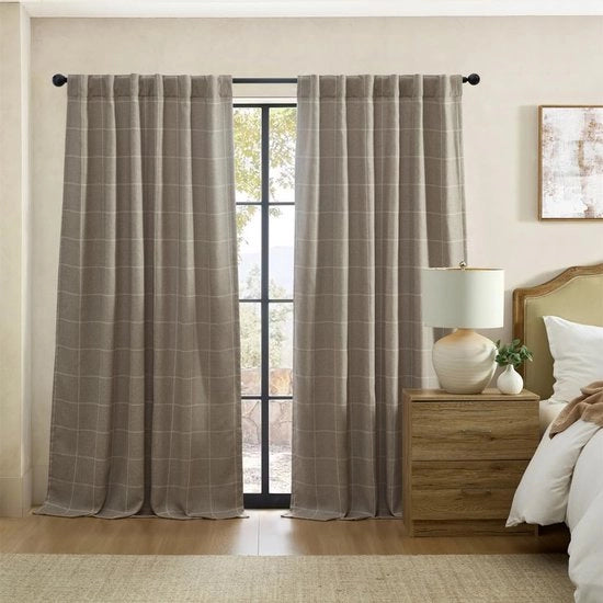 Gordini oscuranti - stile trendy con disegno a riquadri - 1 pezzo - 132 cm di larghezza - 213/241 cm di lunghezza - 94% poliestere