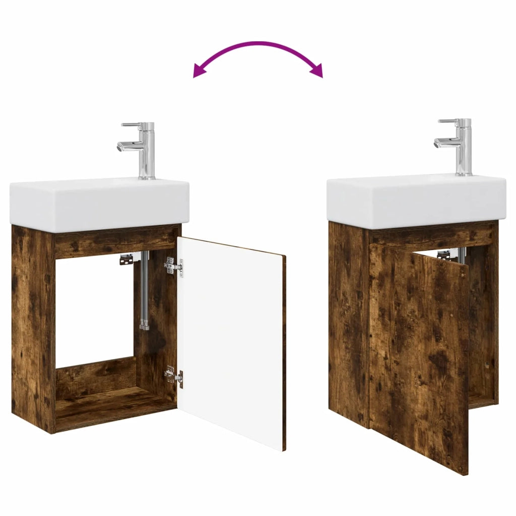 Mobile bagno con rubinetto Rovere Fumo 45,5 x 22,5 x 84 cm