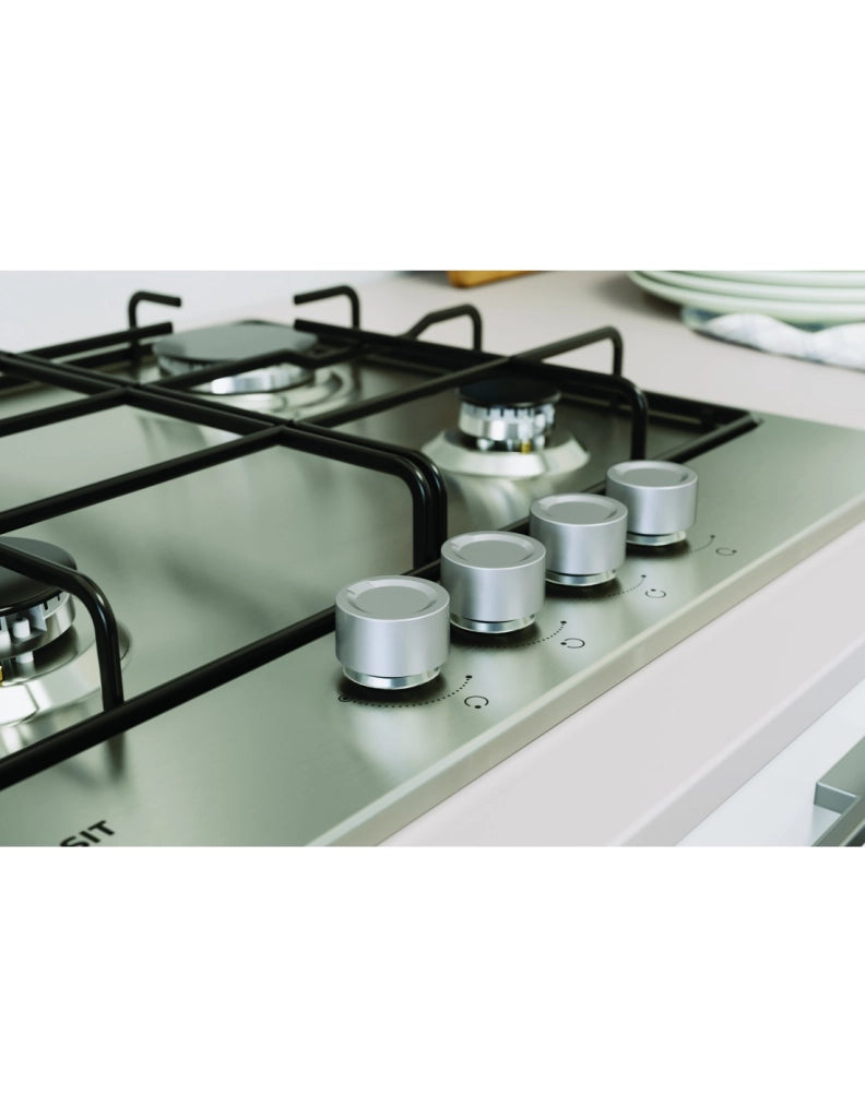 Indesit thp 642 ix piano cottura a gas, inox, 4 fuochi, comandi frontali