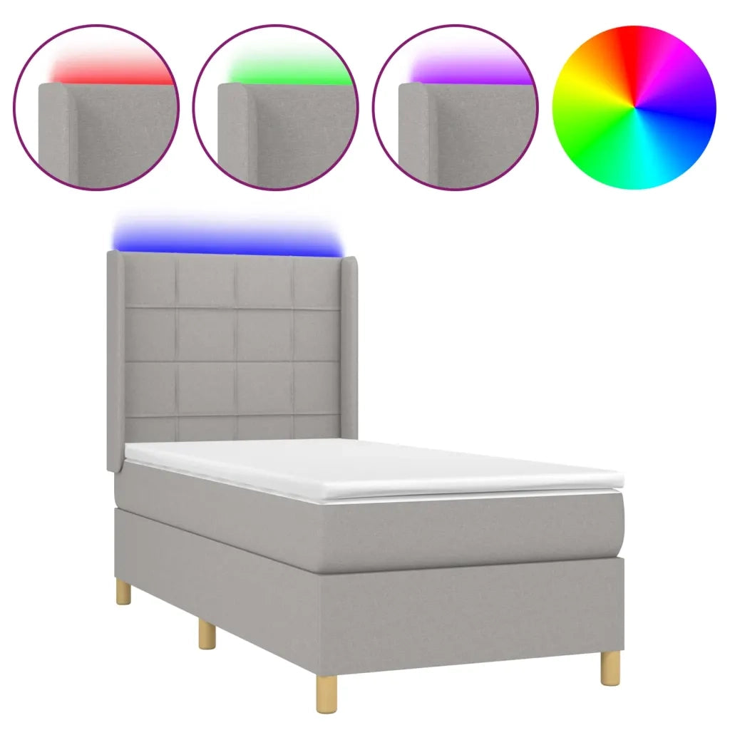 Letto a Molle Materasso e LED Grigio Chiaro 90x190 cm Tessuto 3138837