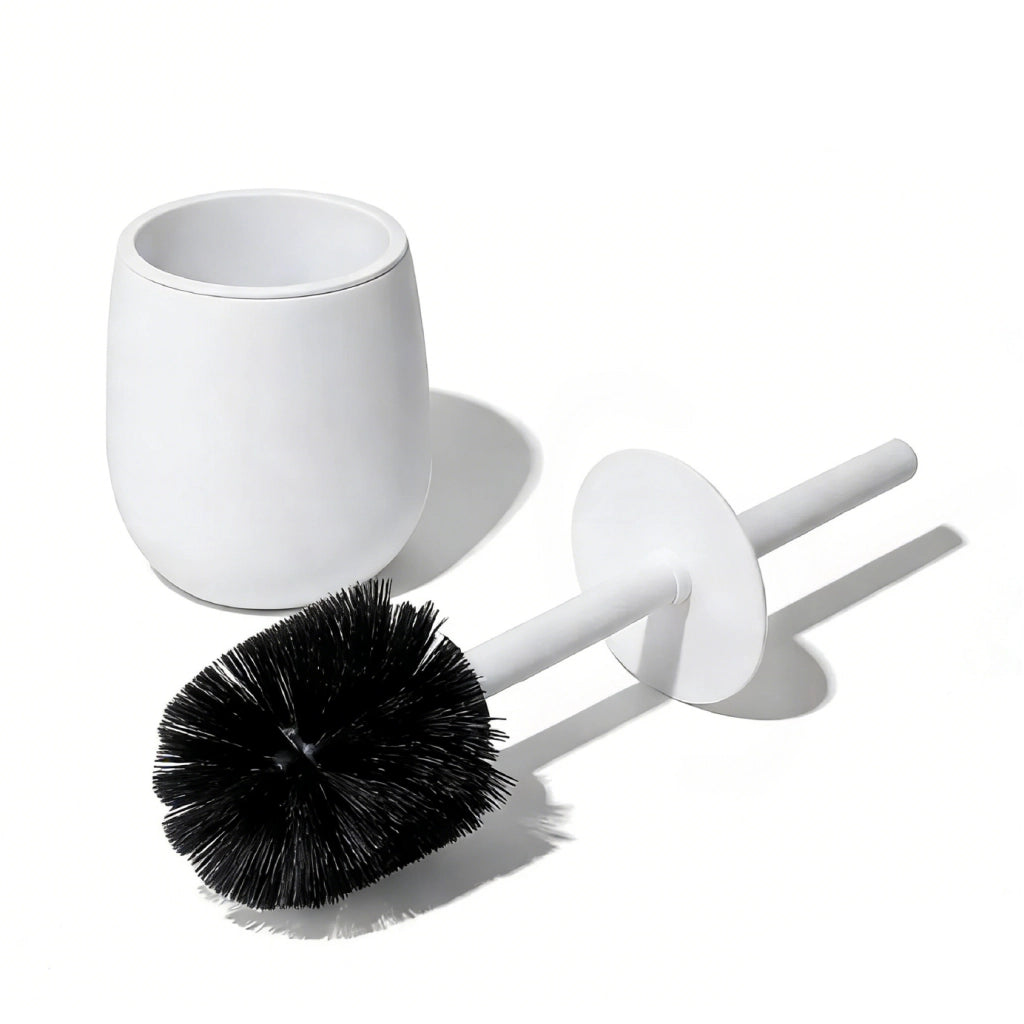 Set Accessori Bagno 6 Pezzi in ABS Completo Pattumiera con Pedale, Scopino WC, Dispenser Sapone, Porta Spazzolini, Bicchiere e Vassoio Antiscivolo Design Moderno e Resistente Bianco