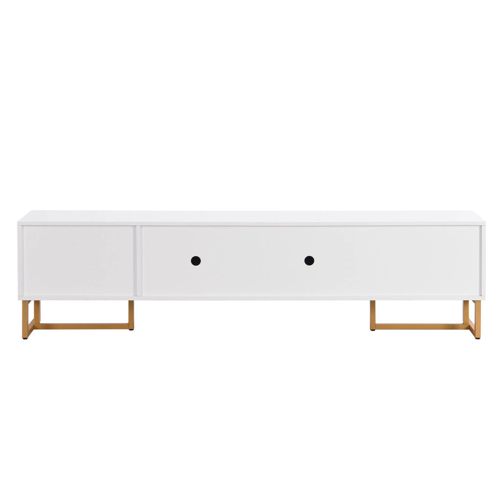 Mobile TV bianco MDF 175 cm con ante strutturate, 4 cassetti e maniglie dorate