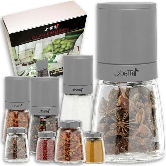 Set di macinacipolle - 8 pezzi - macinacipolle al peperoncino - 4 bicchieri di riserva - grigio - 140 ml