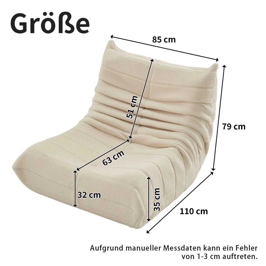 POLTRONA Relax 110 x 85 x 79 cm in Poliestere e Schiuma Beige