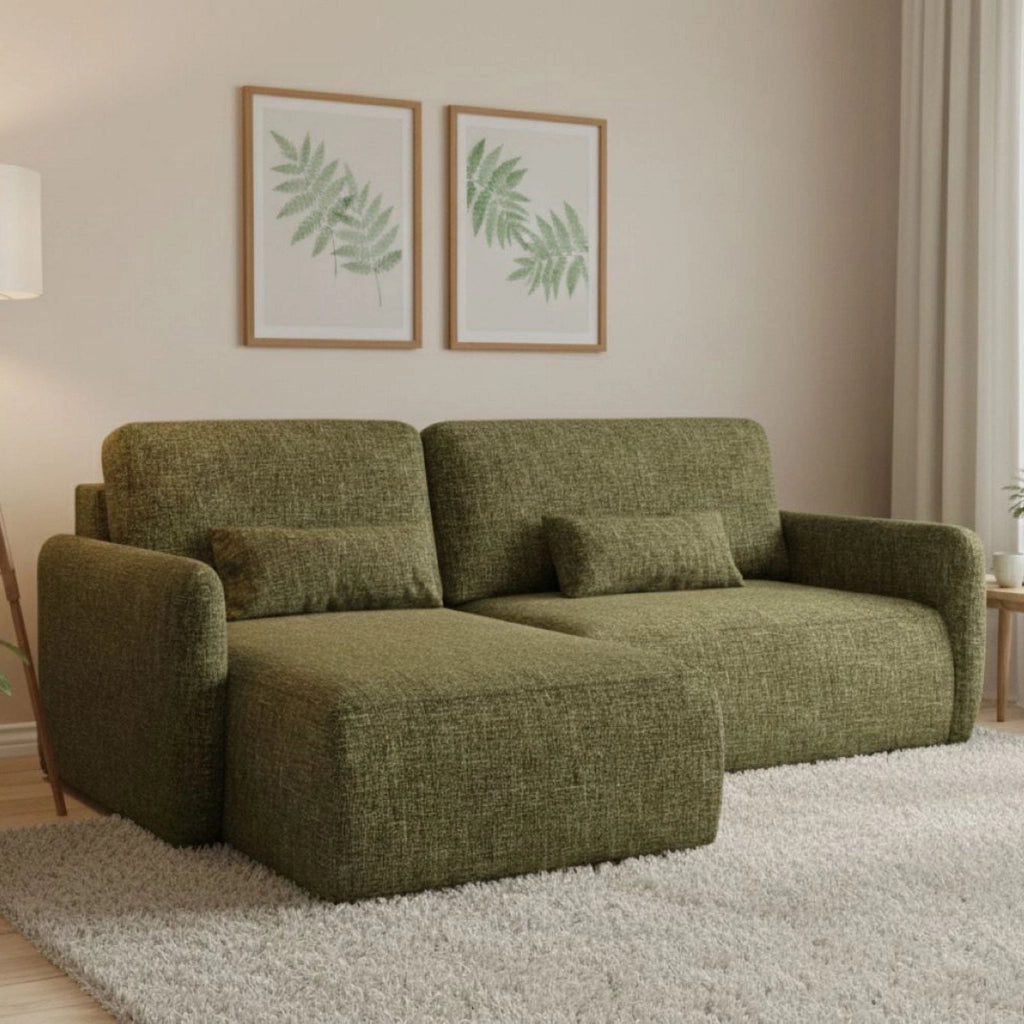 Pagno, Divano Letto con Penisola Contenitore, 207x148 cm Verde Oliva
