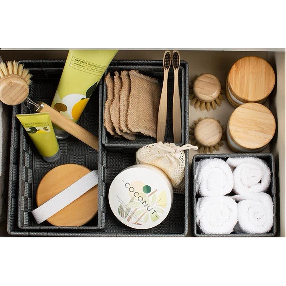 Trade Shop - Set 4pz Contenitori Grigio Scuro Scatola In Tessuto Organizer Portaoggetti 79145 -