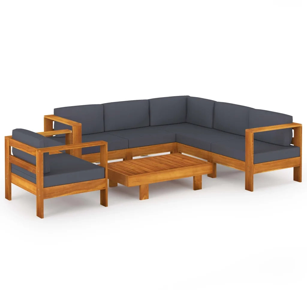 Set Divani Giardino 7 Posti Cuscini Grigi Scuro Massello Acacia 3057955