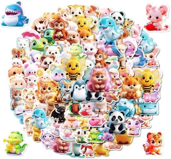 Stickerbladen con carichi cartoon di animali - 100 sticker per decorazione - disegni colorati e divertenti - ideali per bambini - creatività per i più piccoli