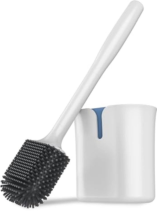 Set di spazzole per il water e supporto, spazzola per il water fissaggio senza perforazione, supporto per spazzola per il water, bianco