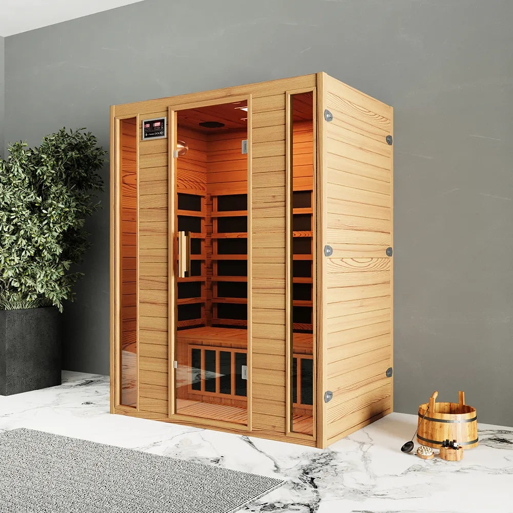 Sauna ad infrarossi 97x146 cm H188 in legno Hemlock con radio integrata | Oulu
