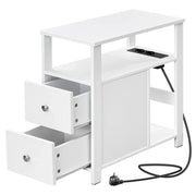 Tavolino laterale stretto bianco con prese elettriche e USB, 60x60x30 cm