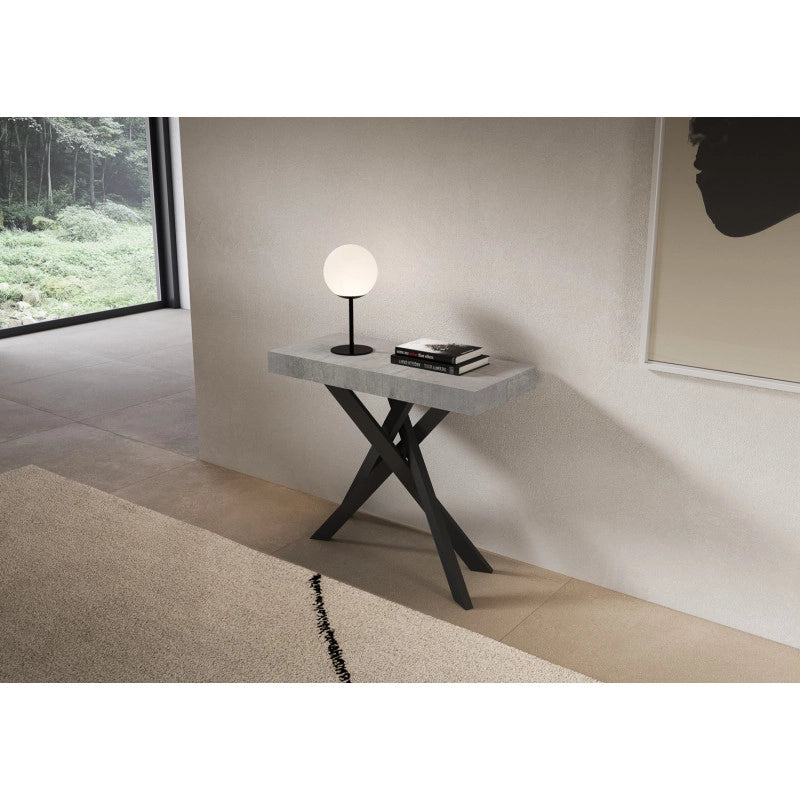 Consolle allungabile 90x40/196 cm Saki Small telaio Antracite - Cemento