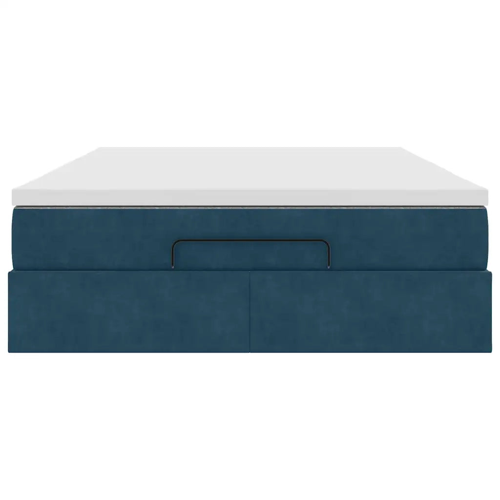 Struttura Letto Pouf con Materasso Blu 140x200cm in Velluto 3311193