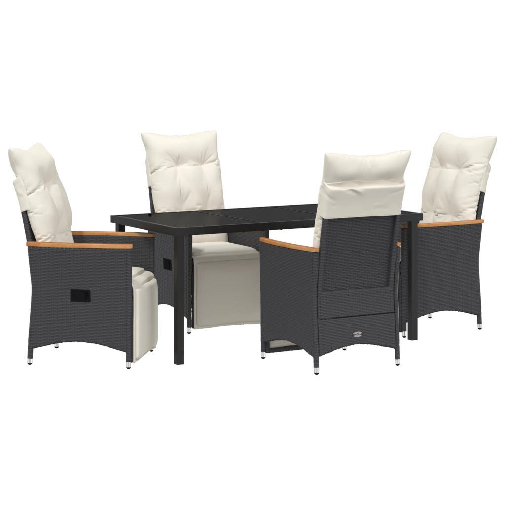 Set da pranzo da giardino da 5 pezzi con cuscini in rattan polimerico nero