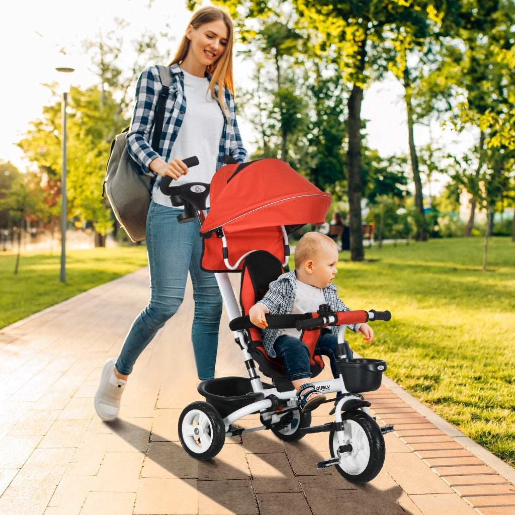 Triciclo Bambini 6 in 1 con Maniglia, Cestino, Cintura ¨C zephmum ¨C Rosso