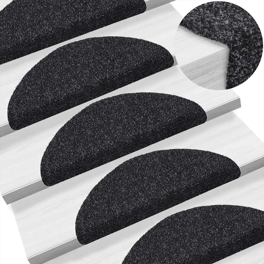 Tappetini per scale autoadesivi 10 pz 56x17x3 cm neri semicircolari 149679