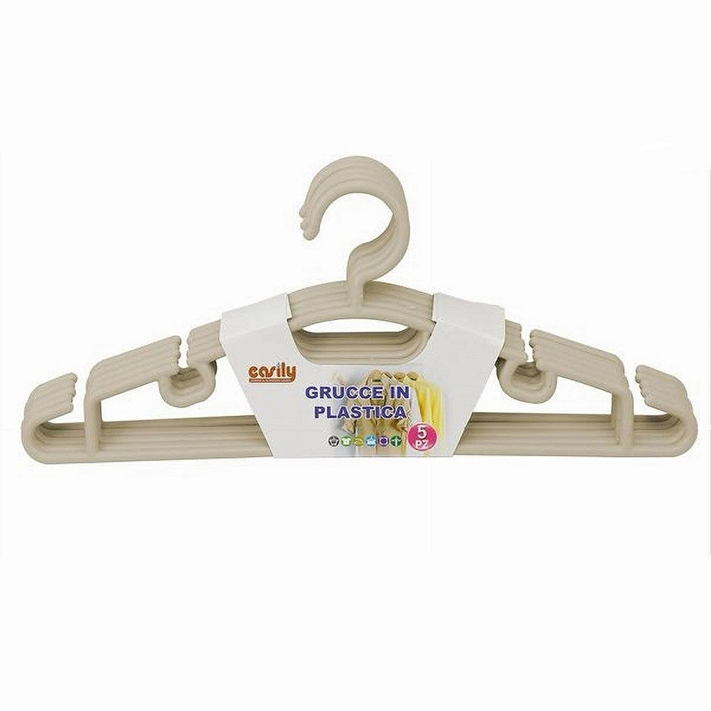 Trade Shop - Set 5 Pz Grucce Stampelle Appendiabito In Plastica Vestiti Pantaloni Beige 79321 -