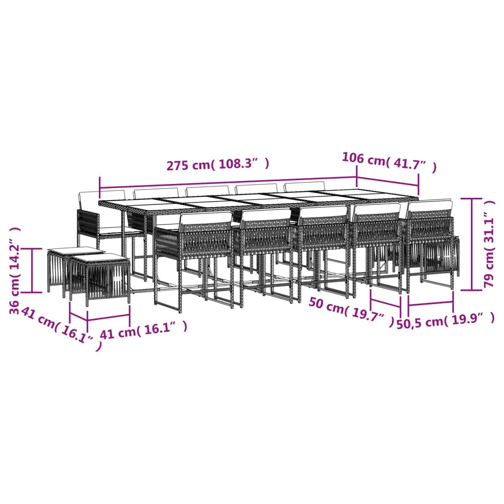 Set da Pranzo da Giardino 15 pz con Cuscini Grigio Polyrattan 3211532