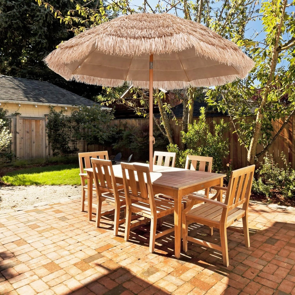 Ombrellone hawaiano, φ208 cm, pieghevole a 30°, da balcone, in paglia con protezione solare e 8 costole, per giardino, spiaggia, attività all'aperto, naturale senza Base per Ombrellone