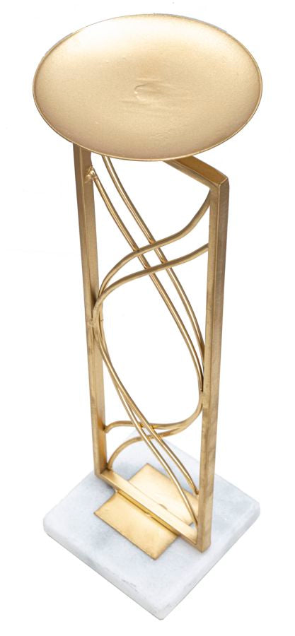 Portacandele Exy 10x10x35 cm in Ferro e Marmo Oro e Bianco