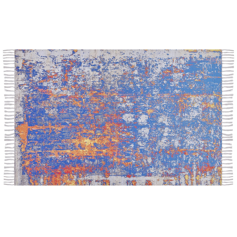 Tappeto in poliestere Multicolore motivo astratto in cotone fatto a mano con nappe 140 x 200 cm