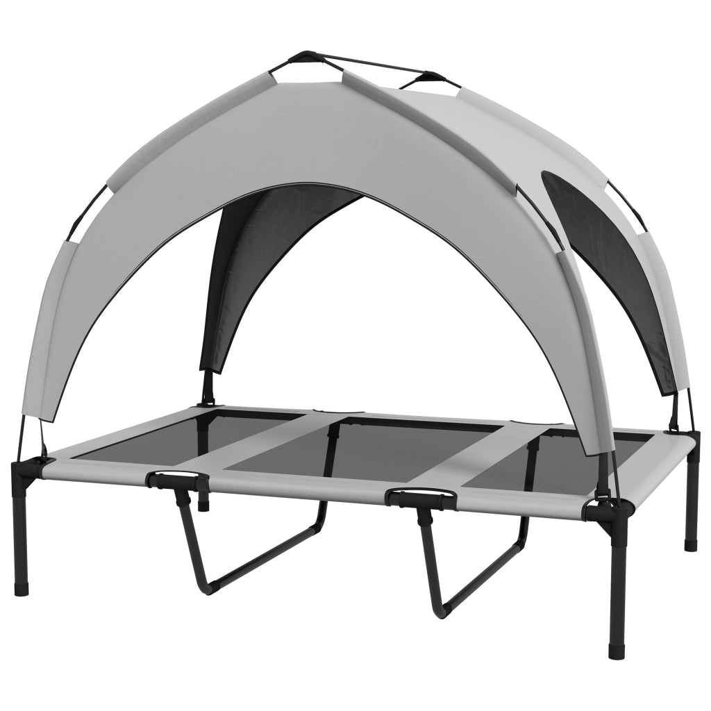 Cuccia rialzata per cani con tetto, rete traspirante, tela Oxford e struttura in acciaio, grigio chiaro 106 × 76 × 94 cm