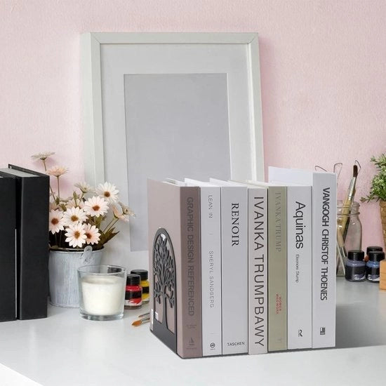 Supporti libri in metallo da 2 paia a forma di felce - Stand per CD e libri con antislip per bambini - Adatto per casa, ufficio e scuola - Regalo decorativo per la mamma e il bambino - Nero