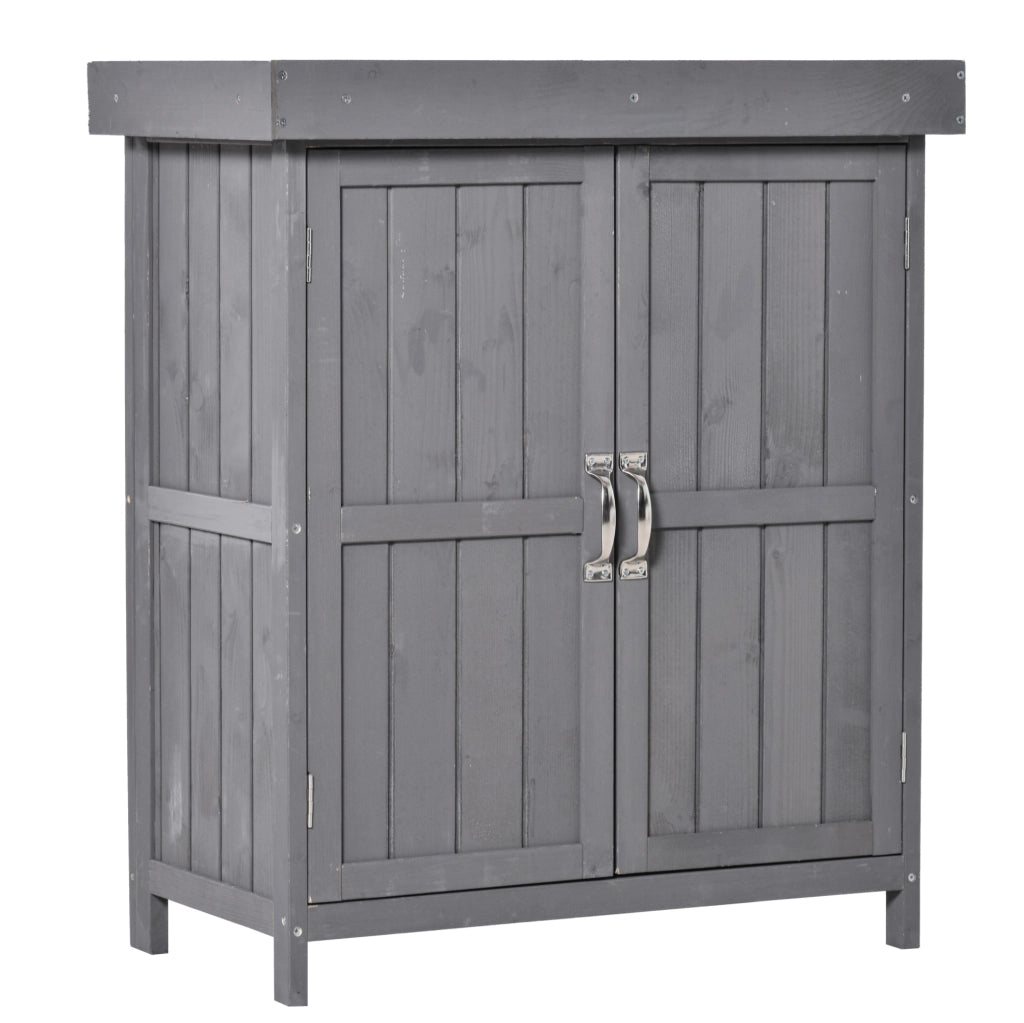Armadio da giardino in legno con ripiano regolabile e tetto in asfalto 77;5 x 88 x 90 cm; grigio scuro