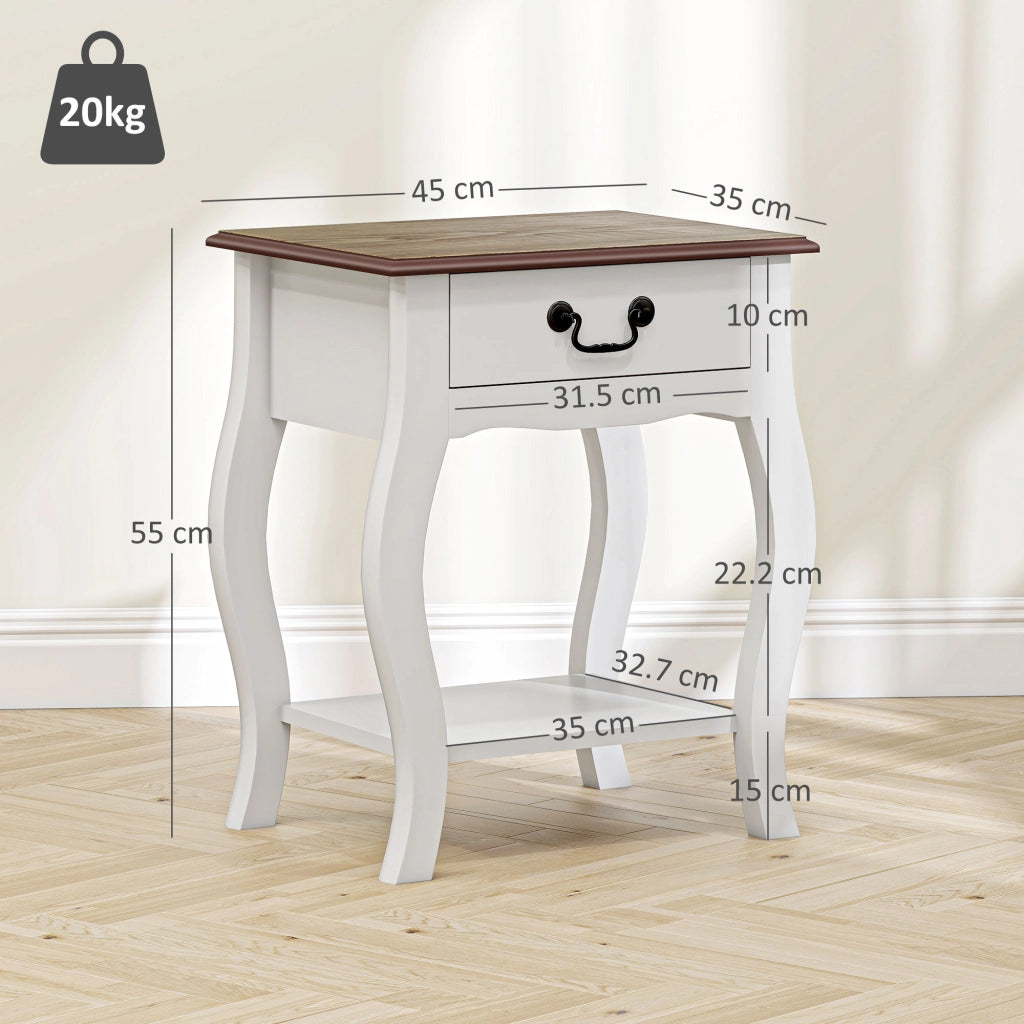 Comodino con Cassetti in Legno ¨C Zephmum ¨C Bianco e Rovere 45x35x55
