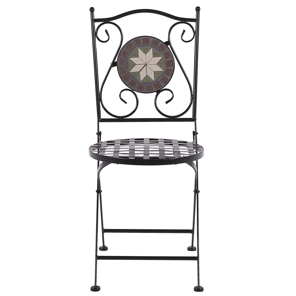 Set di 2 sedie da giardino in metallo Nero pieghevoli con schienale intagliato a mosaico modello stile vintage