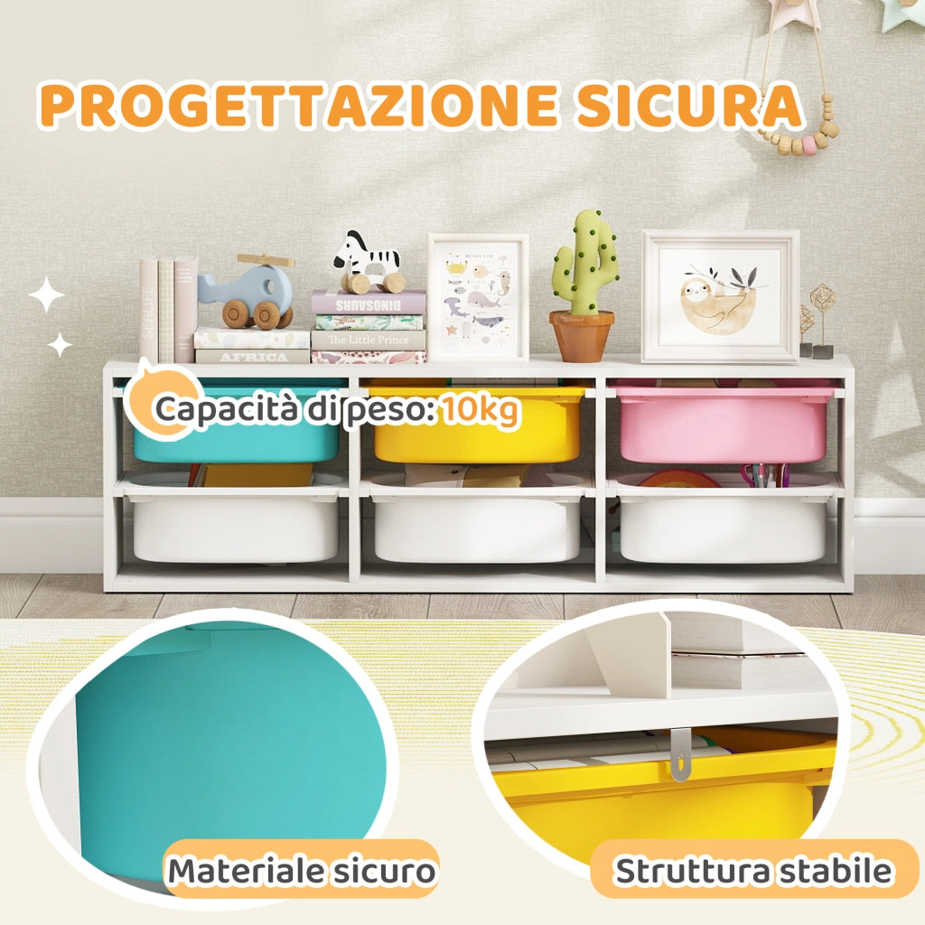 Libreria per Bambini con 6 Contenitori ¨C zephmum ¨C Legno, Multicolore, 80x30x40 cm