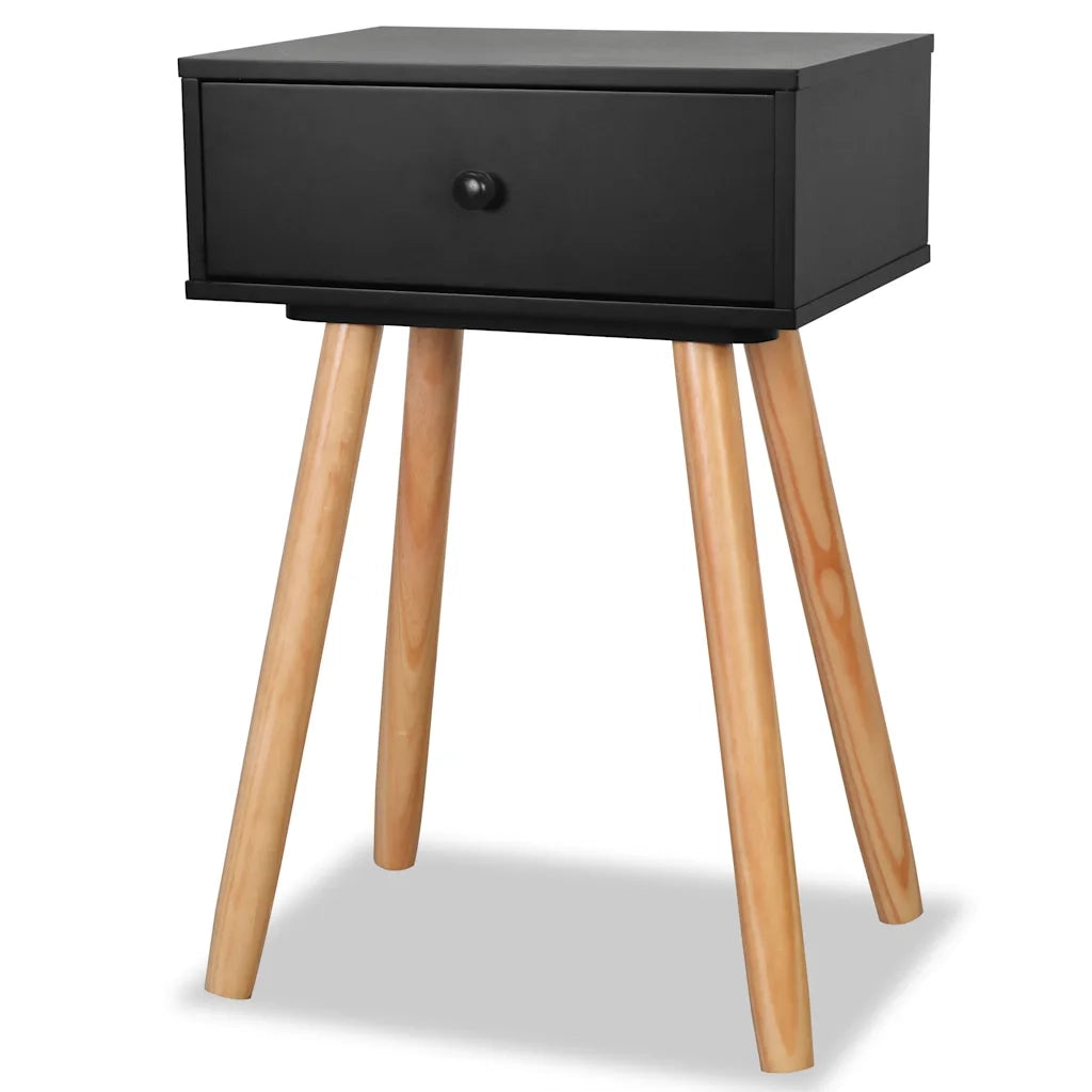 Comodini Set 2 pz-Set di 2 Tavolino da notte in Massello di Pino 40x30x61 cm Neri