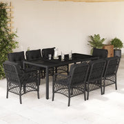 Set da Pranzo da Giardino 9 pz con Cuscini Nero in Polyrattancod mxl 111201