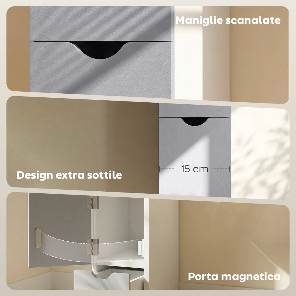 Mobile Bagno Salvaspazio con Armadietto, Ripiani e Cassetti ¨C Zephmum ¨C Grigio Chiaro 15x33x136.8 cm