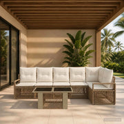 Set Divano da Giardino 7 pz Beige e Bianco Crema polyrattan 3437100