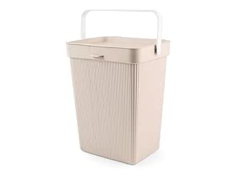 Pattumiera In Polipropilene Ondulato Con Manico E Coperchio Lt 10 Color Beige